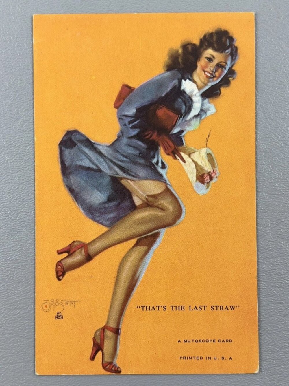 Vintage Mutoscope Pin up Girl Postcard That's The Last Straw Zoe Mozart Legs Ret